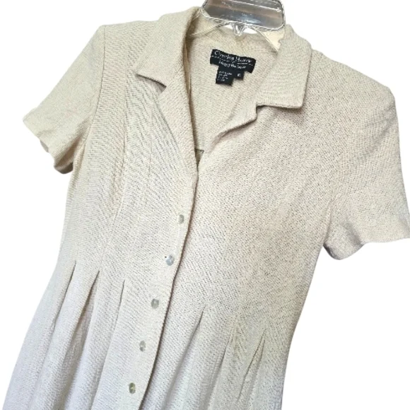 Chic Beige Button-Front Midi Dress - Picture 2 of 6